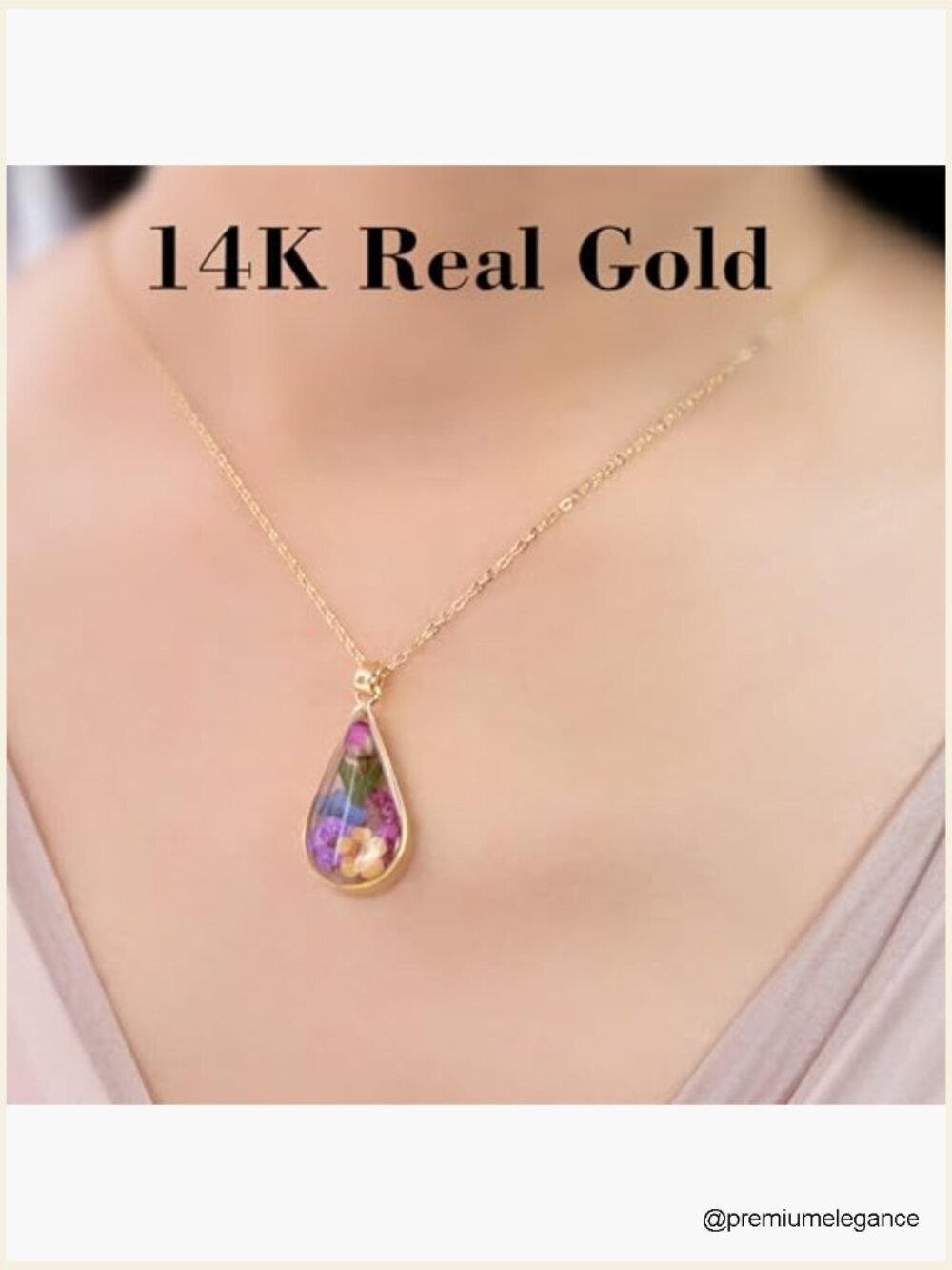 Gold Plated Pressed Flower Pendant Necklace for Women, Dried Real Flower - Picture 5 of 7